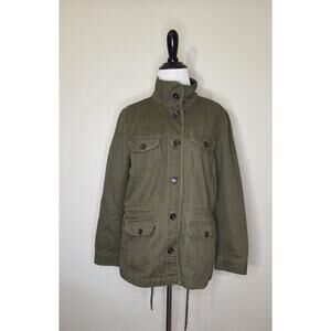 Talbots Cotton Army Green Women's Fall Chore Utlity Coat Size Medium Petite